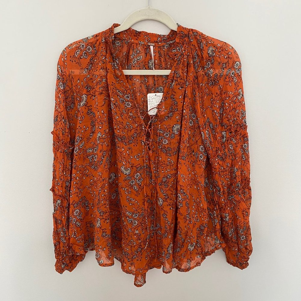 NWT FREE PEOPLE flowy oversized boho orange shirt